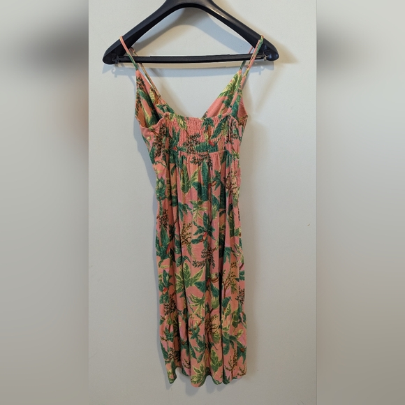 Monteau Linen Blend Tropical Palm Tree Parrots Print Dress Small - Picture 2 of 8